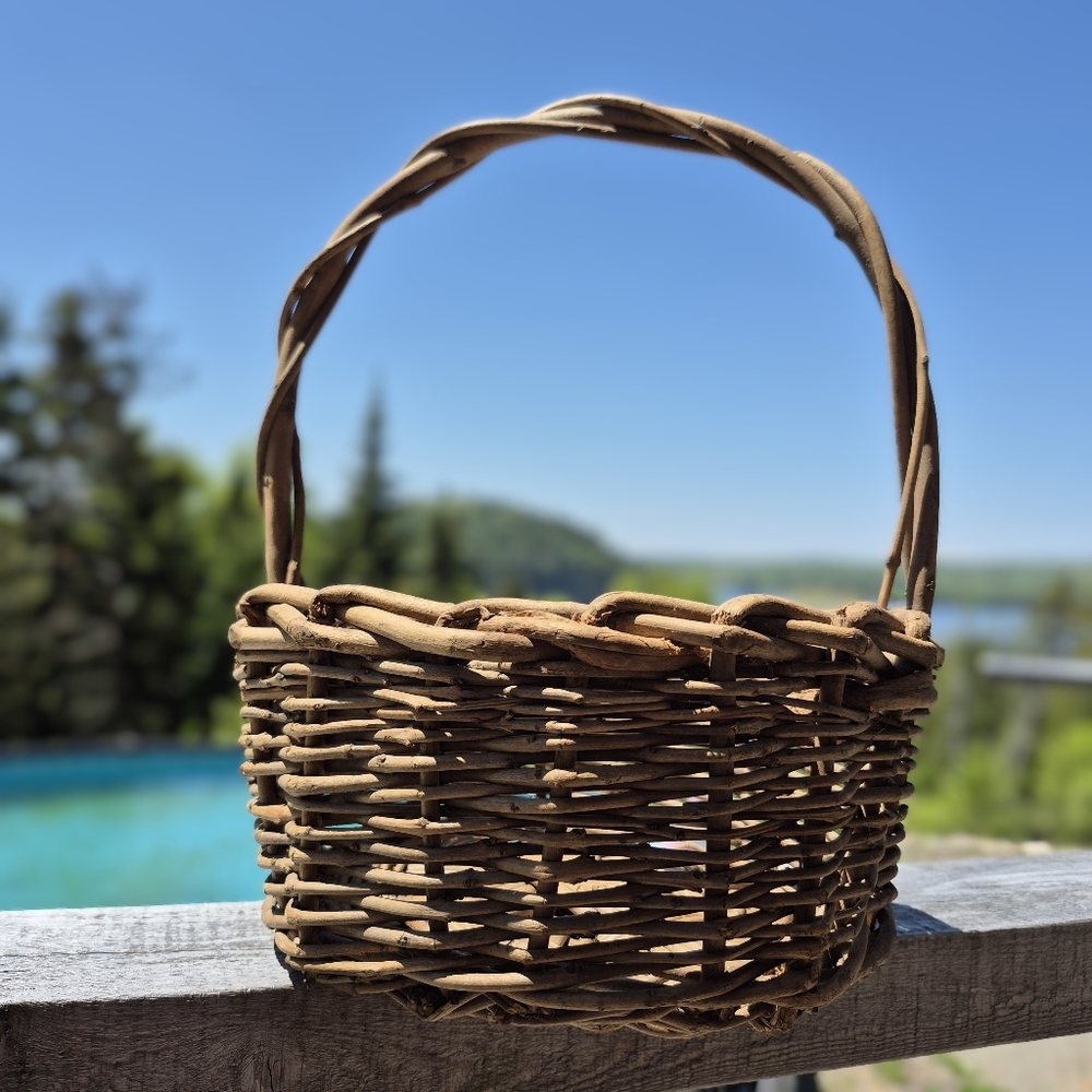 Vintage/antique Wicker Style Basket With Handle